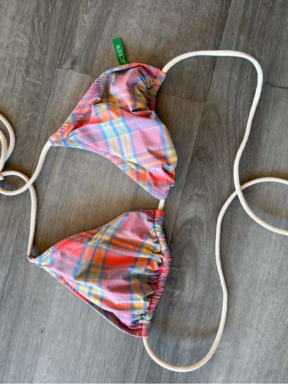 J.Crew: Rope String Bikini Top In Sunset Plaid size XL - Picture 3 of 6